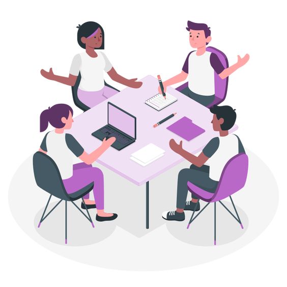 DIBUJO DE 4 PERSONAS EN HOMEOFFICE