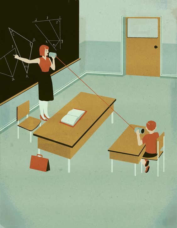 dibujo de maestra y alumno en aula