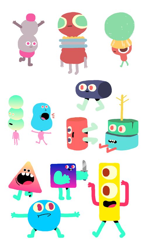 dibujo de robotitos de colores sentados