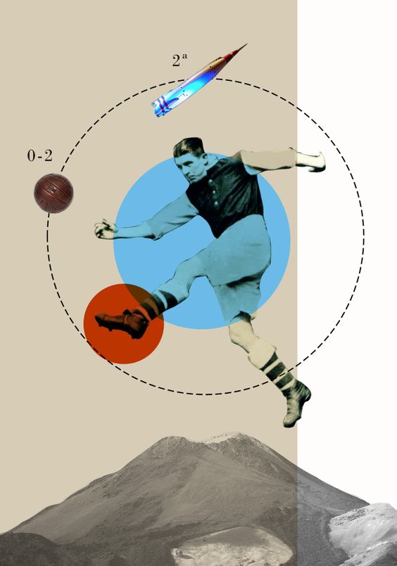dibujo collage de un hombre pateando una pelota de fútbol