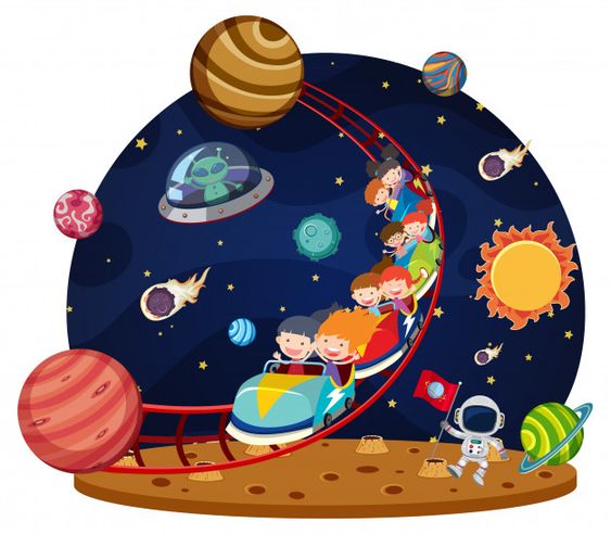 dibujo de niños deslizandose por una constelacion